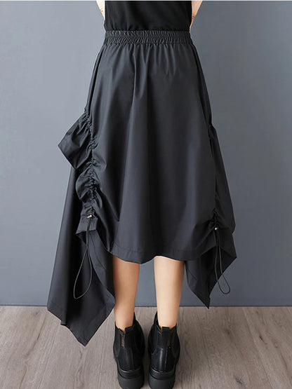 XITAO Irregular Pleated Drawstring Skirt Casual Elastic Waist Solid Color Personality A-line Korea Summer Women Skirt GYX1560