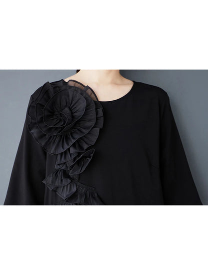 XITAO Flower Patchwork Loose Female Dress Vintage Solid Color Temperament Elegant Women Simple Irregular Casual Dress ZMY1064