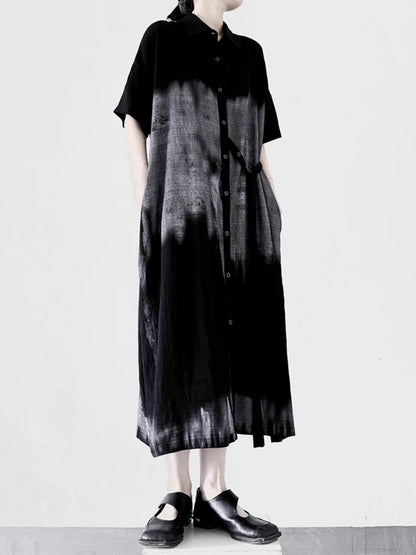 XITAO Casual Contrast Color Dress Personality Button Women Summer Simple Short Sleeve Slimming Loose Shirt Dress ZMY1141