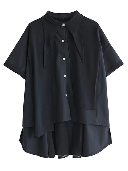 XITAO Irregular Single Breasted Shirt Casual Turn-down Collar Short Sleeve New Slimming Ribbon Summer Women Blouse ZMY1058