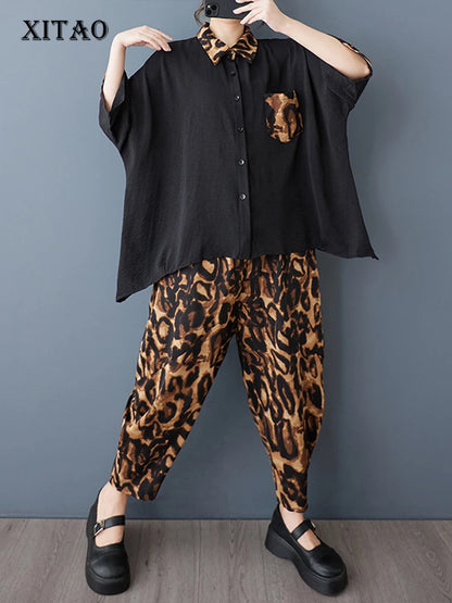 XITAO Patchwork Pocket Lapel Matching Set Casual Three Quarter Sleeve Turn-down Collar New Arrival Hong Kong Pant Set GYX1570