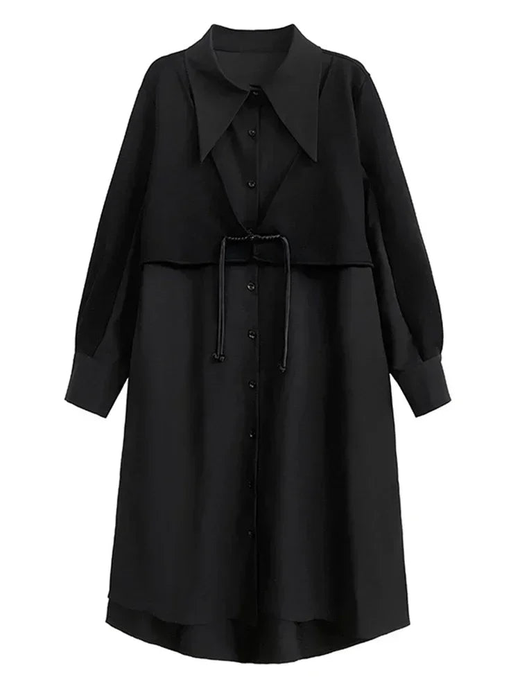 XITAO Irregular Button Tassel Female Dress False Two Pieces Loose Slimming Single Breasted Women Spring New Street Wind HQQ1791