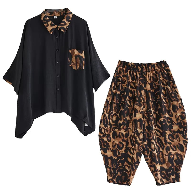XITAO Casual Print Shirt Two-piece Set Loose Slimming All-match Top Women Fashion Trend Temperament Harem Pants HQQ2446