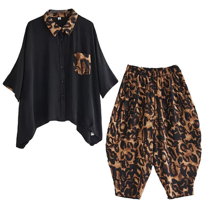XITAO Casual Print Shirt Two-piece Set Loose Slimming All-match Top Women Fashion Trend Temperament Harem Pants HQQ2446