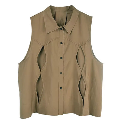 XITAO Hollow Out Lapel Single Breasted Vest Casual Solid Color Loose Fashion Sleeveless New Arrival Simple Female Vest GYX1620