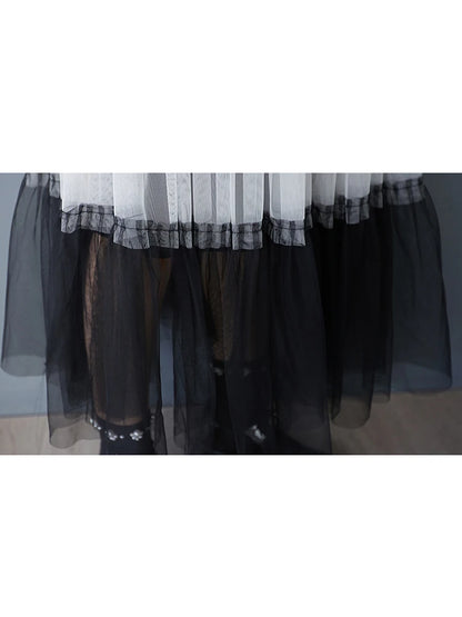 XITAO Gauze Patchwork Contrast Color A-line Skirt Elastic Waist Loose Temperament Casual Slimming Summer Women Skirt ZMY1065