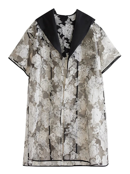 XITAO Print Patchwork Contrast Color Female Trench Hooded All-match Gauze Half Sleeve Summer Woman Cardigans Trench ZMY1257