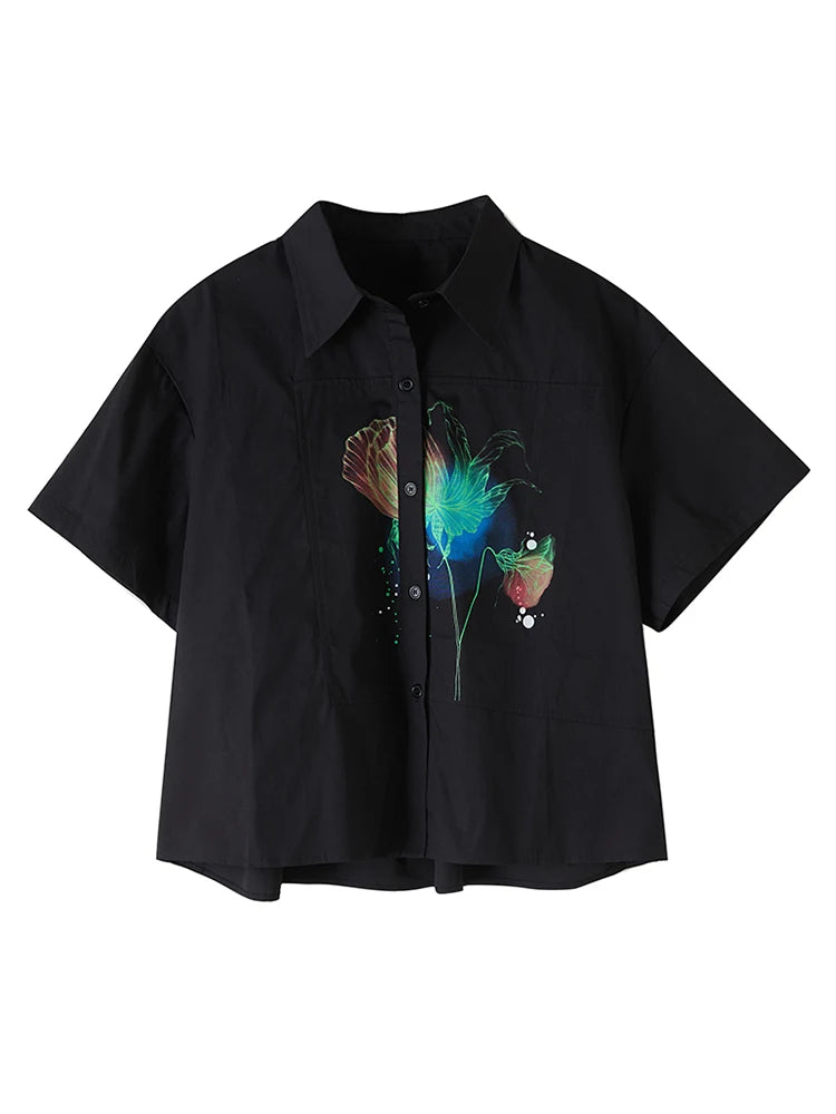XITAO Print Single Breasted Shirt Casual Turn-down Collar Half Sleeve Simple Leisure Flower Thin Summer Female Shirt GYX1535