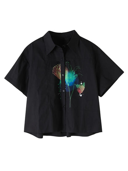 XITAO Print Single Breasted Shirt Casual Turn-down Collar Half Sleeve Simple Leisure Flower Thin Summer Female Shirt GYX1535