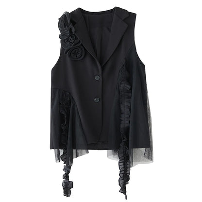 XITAO Floral Patchwork Single Breasted Vest Casual V-neck Loose Turn-down Collar New Sleeveless Spring Women Vest GYX1545