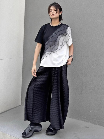XITAO Patchwork Contrast Color Mesh T-Shirt Casual Loose Fitting O-neck Short Sleeve New Pullover Summer Women Top GYX1667