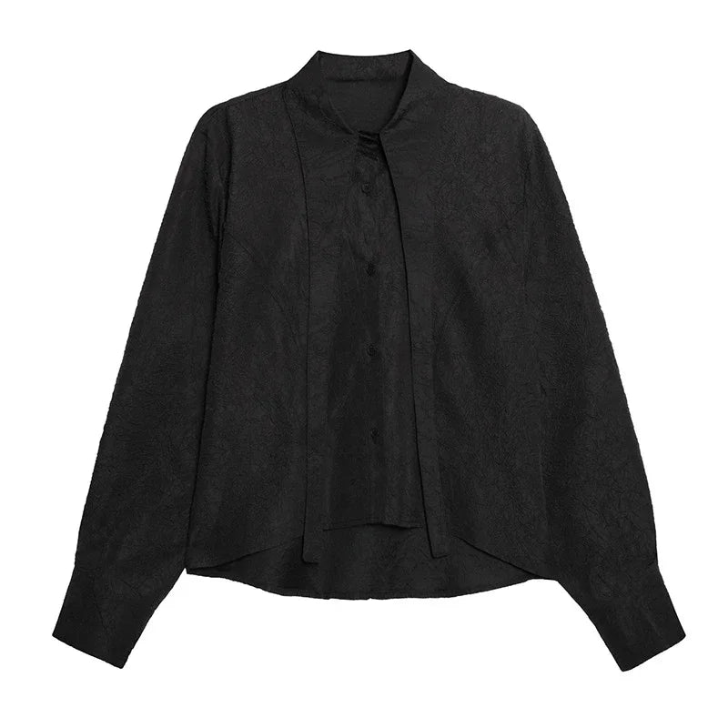 XITAO Full Sleeve Personality Autumn Blouse Turn Down Collar Single Breasted All-match Loose Casual Fashion Women Shirt LJ1028