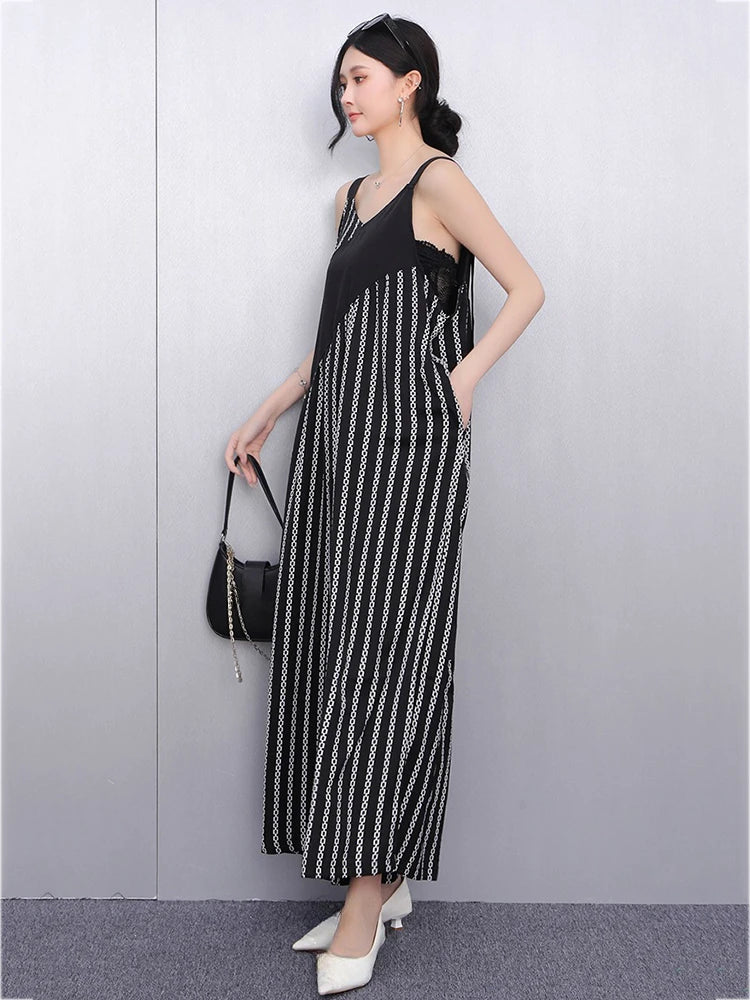 XITAO Patchwork Stripe Wide-leg Jumpsuit Casual Sleeveless New Rompers Loose Fitting Simple Spring Women Jumpsuit GYX1555