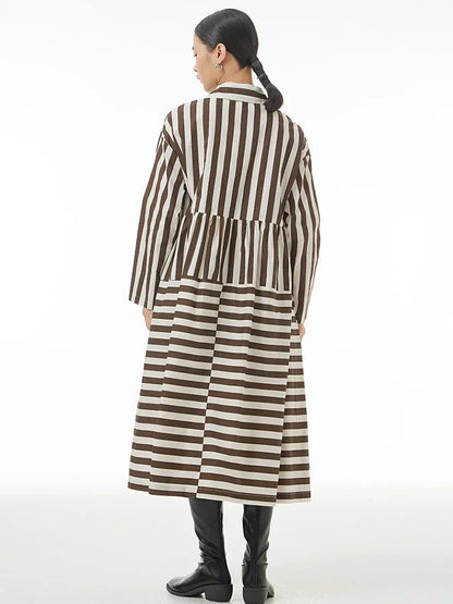 XITAO Striped Full Sleeve Dress Contrast Color Loose Casual Appear Thin Single Breasted 2024 Spring Women New Dress DMJ2672