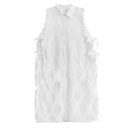 XITAO Hollow Out Lace Dress Tall Slit Lace-up Spicing Ruffles Decorate Women Sexy Dress Summer Fashion New Solid WLD20227
