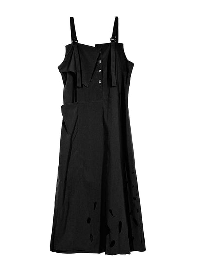 XITAO Hollow Out Square Collar Sleeveless Dress Pullover Solid Color Loose Camisole Temperament Ankle-length Casual Dress ZY8946