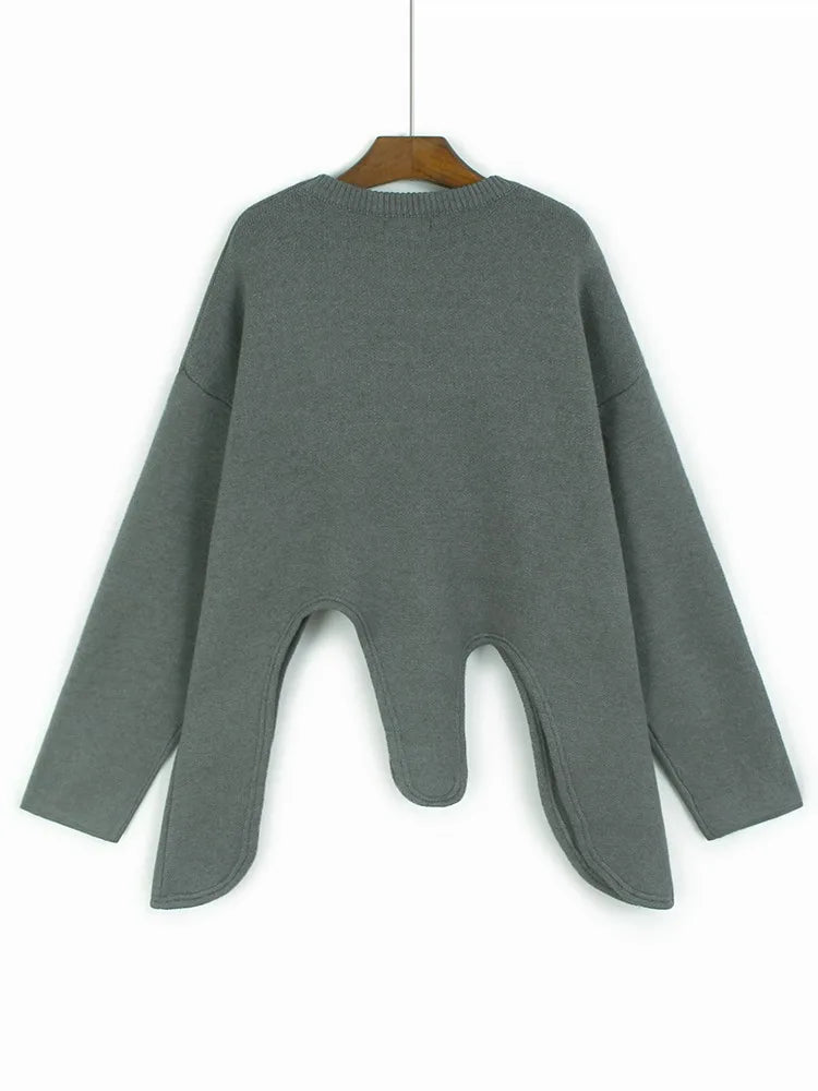 XITAO Asymmetric O-neck Pullover Female Sweaters Trend Irregular Hem Women Long Sleeve All-match Loose Slimming Top GMM1314