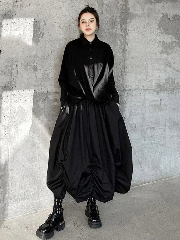 XITAO Loose Irregular Folds Skirt Street Trendy Asymmetric A-line Women Solid Color All-match Elastic Waist Skirt GMM1323