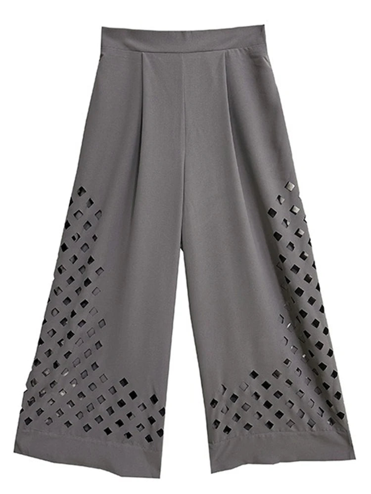 XITAO Loose Hollow Out Female Wide Leg Pants Casual Personality All-match Women Street Trend Simple Pants GMM1302