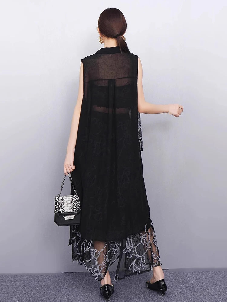 XITAO Irregular Embroidery Patchwork Sets Sleeveless Gauze Loose Casual Temperament Slimming Summer Woman Skirt Sets ZMY1300