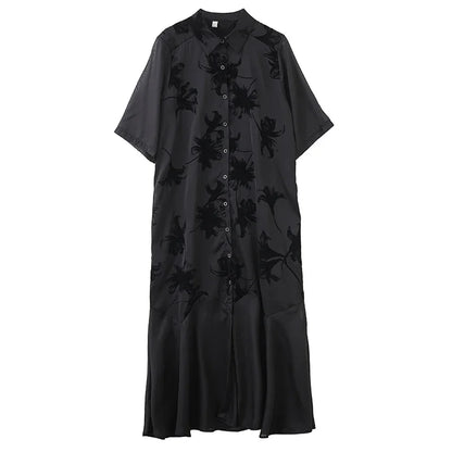 XITAO Vintage Patchwork Mesh Dress Loose Slimming A-line Women Summer Casual Single Breasted Temperament Shirt Dress ZMY1247