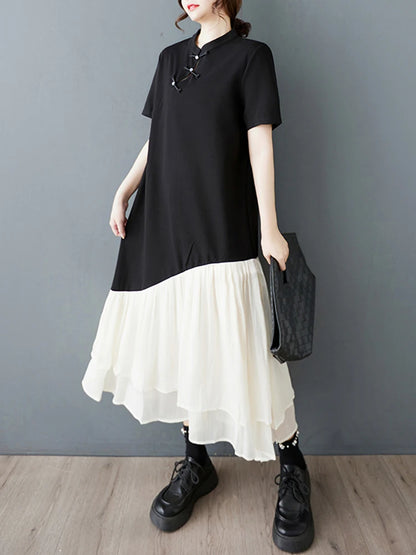 XITAO Irregular Patchwork Half Sleeve Dress Casual Short Sleeve A-line Chinese Style Elegant Fashion Spring Women Dress GYX1547
