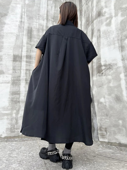 XITAO Mesh Patchwork Loose Female Dress Casual Turn-down Collar Single Breasted Women Summer Korea A-line Shirt Dress ZMY1081
