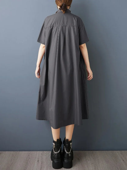 XITAO Hollow Out Patchwork Gauze Dress New Arrival Turn-down Collar Short Sleeve Pocket Loose Elegant Woman Woman Dress HQQ2512