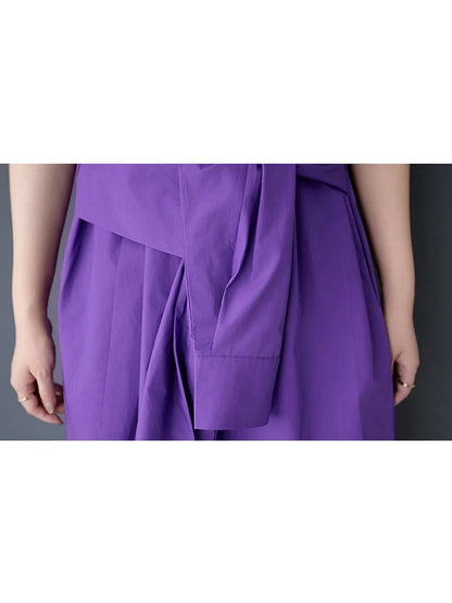 XITAO Single Breasted Sleeveless Dress Leisure Solid Color A-line Loose Fitting Fashion Lace-up New Arrival Women Dress GYX1633