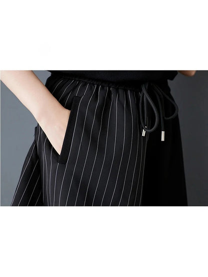 XITAO Stripe Drawstring Patchwork Pant Elastic Waist Hong Kong New Casual Loose Fitting Personality Spring Women Pant ZMY1054
