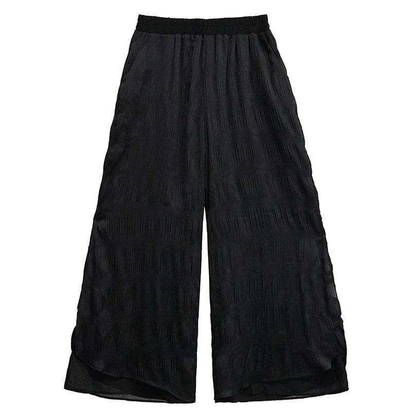 XITAO Pleated Elastic Waist Pant Casual Loose Fitting Solid Color Simple Wide Leg New Arrival Summer Women Pant ZMY1075