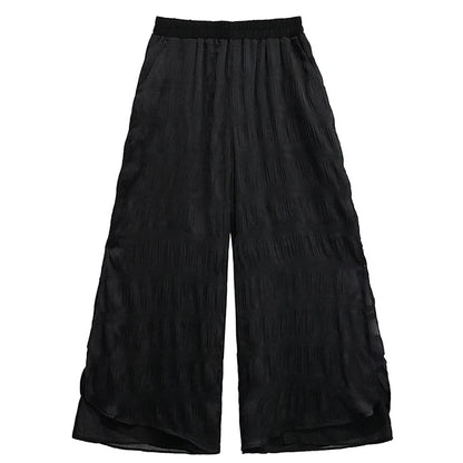 XITAO Pleated Elastic Waist Pant Casual Loose Fitting Solid Color Simple Wide Leg New Arrival Summer Women Pant ZMY1075