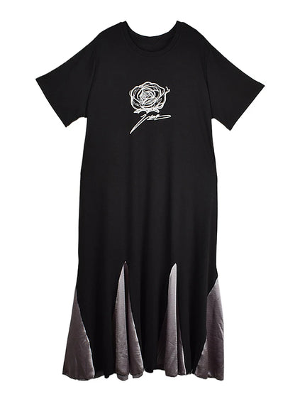 XITAO Flower Patchwork Print Dress Contrast Color Loose O-neck Short Sleeve Temperament Slimming Summer Woman Dress ZMY1299