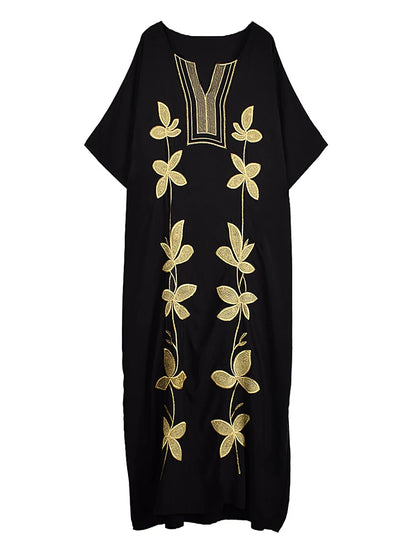 XITAO Embroidery Half Sleeve Loose Female Dress Pullover V-neck Contrast Color Casual Personality Slimming Woman Dress GJ1201