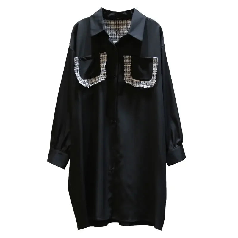 XITAO Chiffon Plaid Blouse Women Fashion New Pocket Single Breast Spring Elegant Minority Casual Long Shirt GCC1752