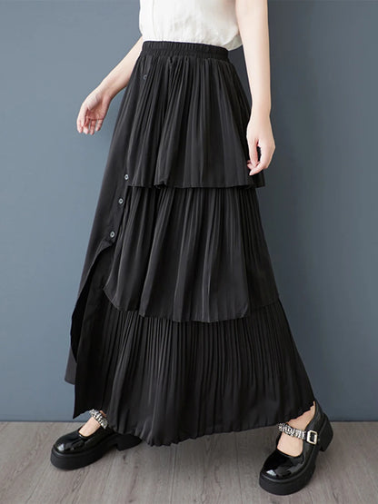 XITAO Irregular Button Elastic Waist Skirt Casual A-line Solid Color New Arrival Loose Comfortable Patchwork Women Skirt GYX1624