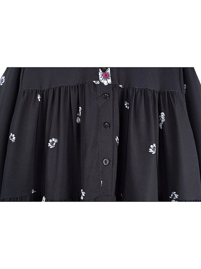 XITAO Vintage Print Dress Contrast Color Fold Patchwork Women Summer New Loose Fashion Stand Collar Simplicity Dress WMD3398