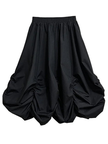 XITAO Loose Irregular Folds Skirt Street Trendy Asymmetric A-line Women Solid Color All-match Elastic Waist Skirt GMM1323