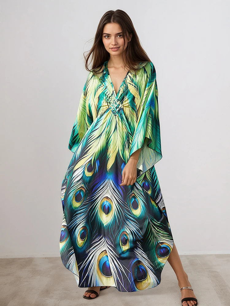 XITAO Personality Print Cartoon Thin Dress Women Summer Beach Style Bat Sleeve Loose Pullover A-line Women Dress GJ1211