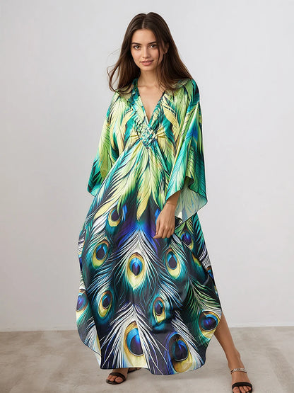 XITAO Personality Print Cartoon Thin Dress Women Summer Beach Style Bat Sleeve Loose Pullover A-line Women Dress GJ1211