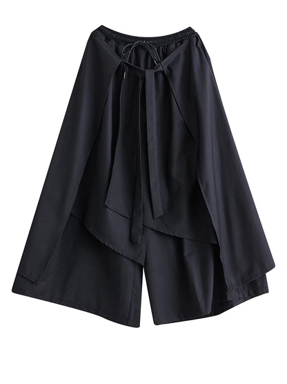 XITAO Asymmetric Wide Leg Lace-up Pant Casual Elastic Waist Fake Two Pieces New Arrival Mid Waist Spring Women Pant GYX1628