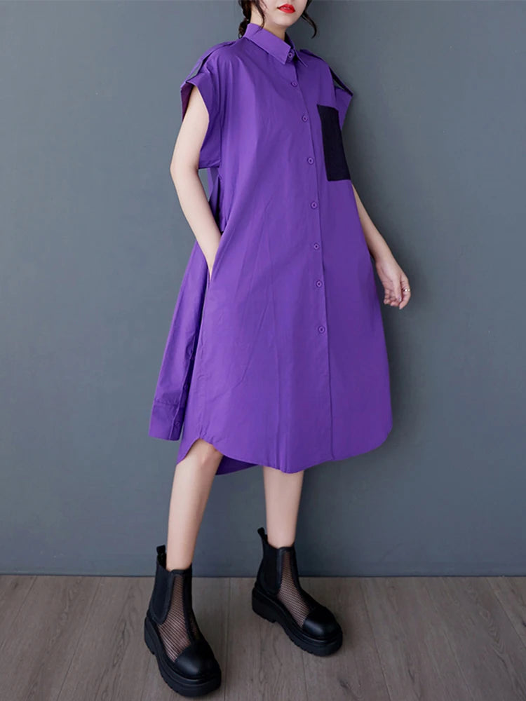 XITAO Single Breasted Sleeveless Dress Leisure Solid Color A-line Loose Fitting Fashion Lace-up New Arrival Women Dress GYX1633