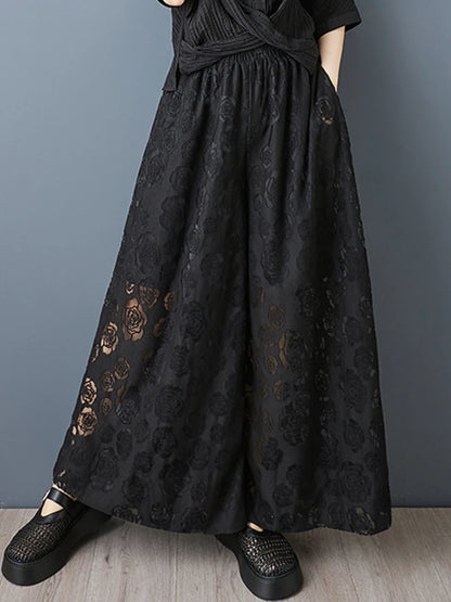 XITAO Mesh Pleated Elastic Waist Pant Casual Solid Color Loose Fitting New Arrival Wide Leg Slimming Summer Women Pant ZMY1232