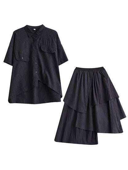 XITAO Irregular Pocket Button Single Breasted Matching Set Casual Loose Fitting Elastic Waist Turn-down Collar Women Set GYX1629