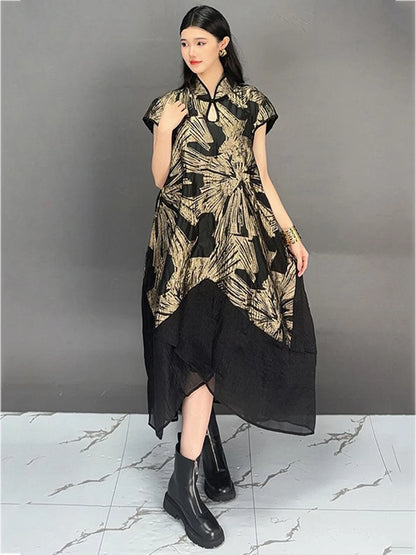 XITAO Patchwork Print Mesh Short Sleeve Dress Casual Loose Slimming Simple Leisure New Arrival Spring Women Dress GYX1580