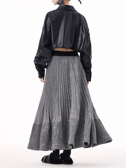 XITAO Ruffles Elastic Waist A-line Skirt Casual Solid Color Vintage Hong Kong New Simple Fashion Spring Women skirt GYX1518
