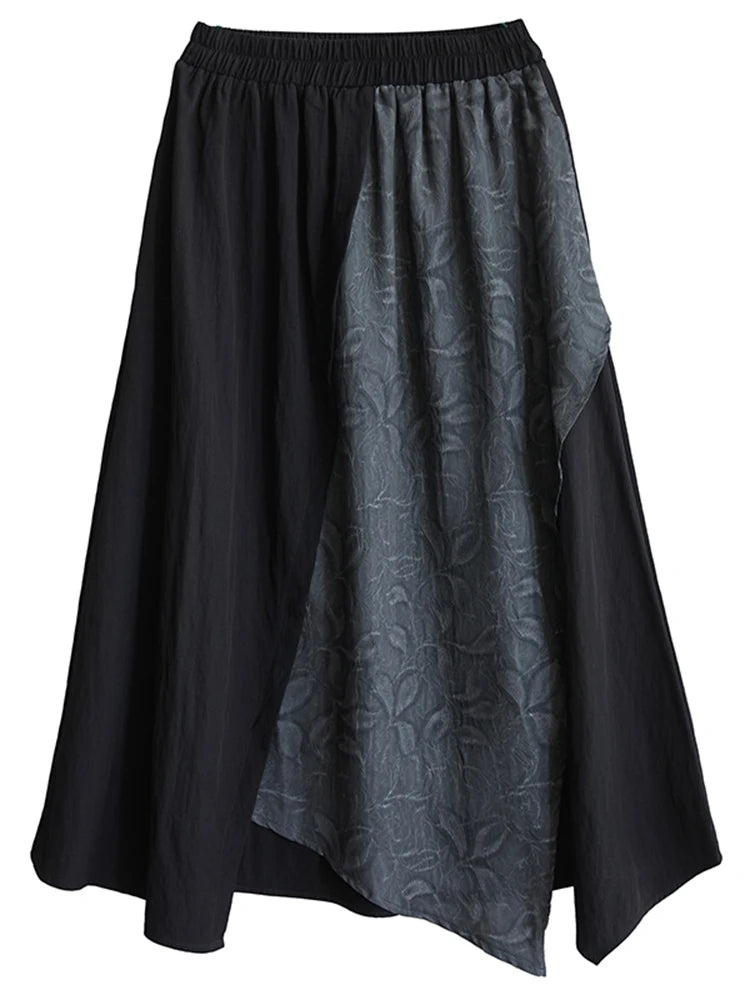 XITAO Loose Asymmetric Women Skirt Trend Contrast Color Patchwork Women Casual Irregular Elastic Waist Simple Skirt HQQ2464