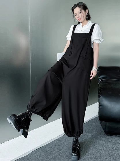 XITAO Loose Pocket Jumpsuits Women Casual Summer Solid Color All-match Street Sleeveless Straps Patchwork Jumpsuits ZMY1337