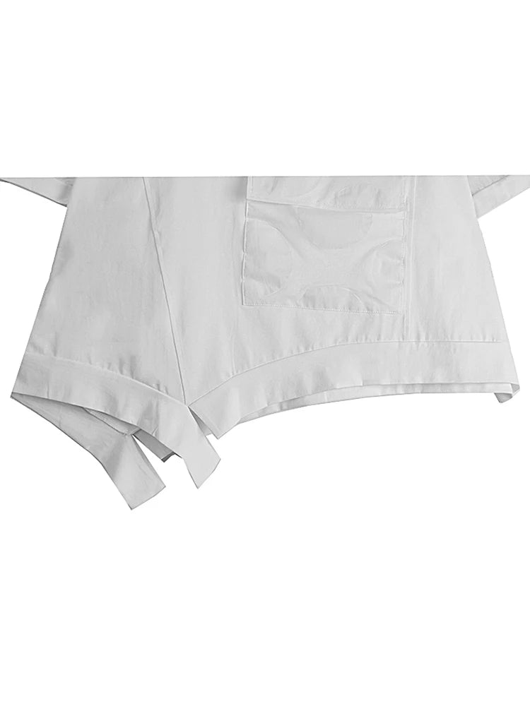 XITAO Loose Patchwork Pocket Female T-shirts Simplicity Irregular Hem Women Summer New Casual Slimming Trend O-neck Top GJ1040