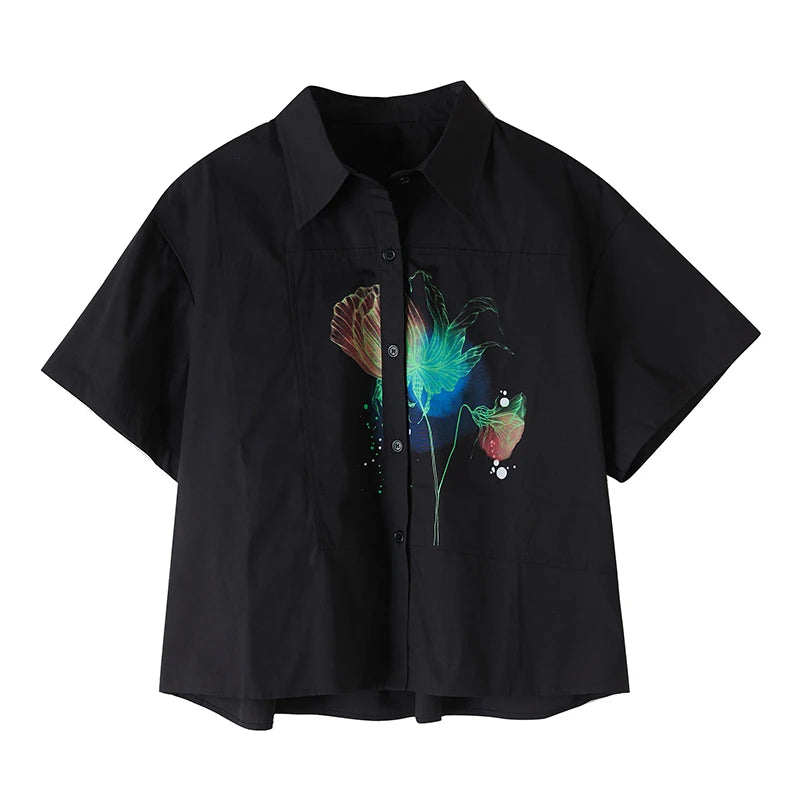 XITAO Print Single Breasted Shirt Casual Turn-down Collar Half Sleeve Simple Leisure Flower Thin Summer Female Shirt GYX1535